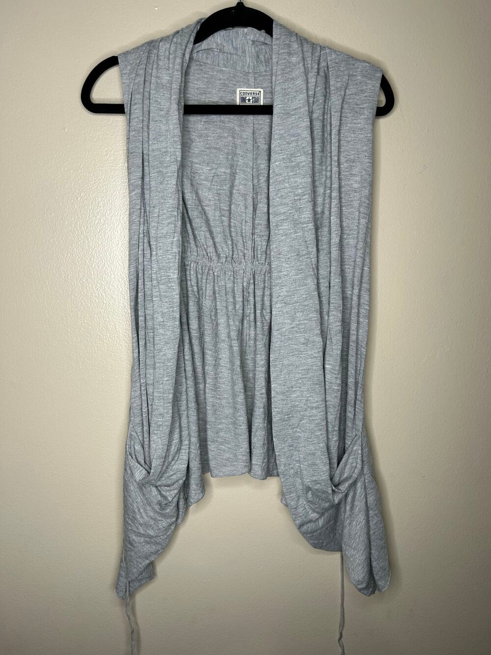Women’s XS Converse One Star Gray Open Front Vest with Pockets Tie Waist